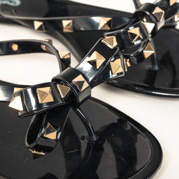 Valentino Garavani Nero Rockstud Bow Jelly Thong Sandals - Picture 8 of 10